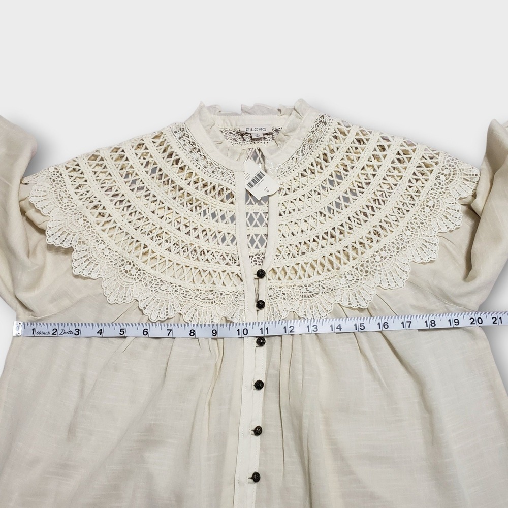 NWT Pilcro Anthropologie Ivory Lace Yoke Peasant Blouse OB2353185 Small - Picture 9 of 12